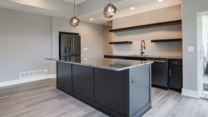 kitchen island in a newly finished basement in omaha